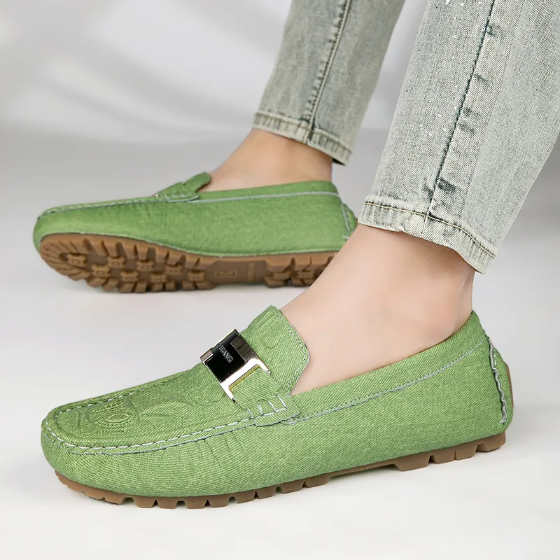 CKVUSAMG Gommino Loafers Men Apple Green/Dark Sky Blue/Beige-7