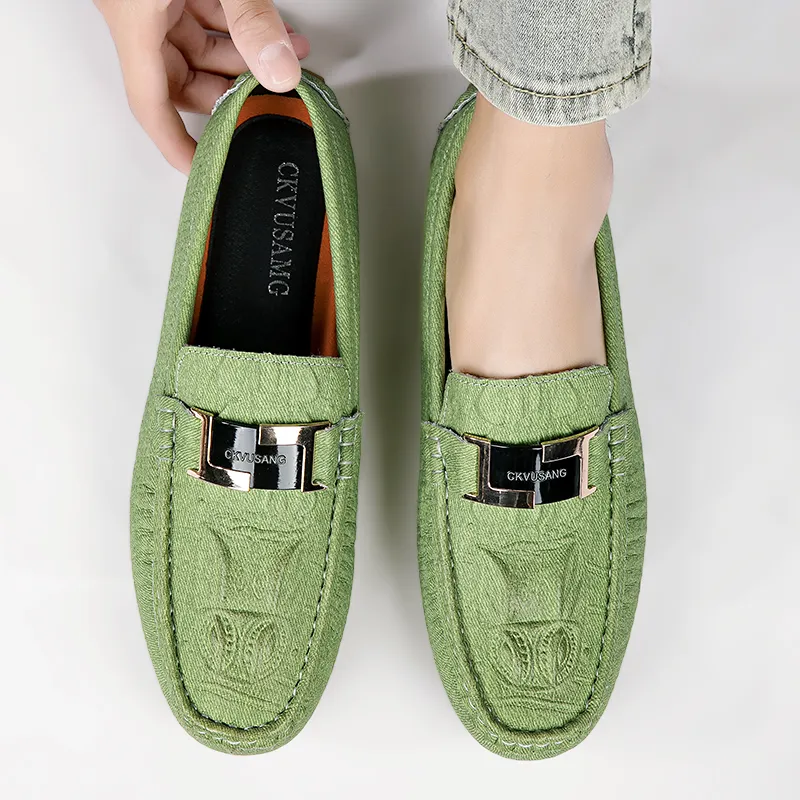 CKVUSAMG Gommino Loafers Men Apple Green/Dark Sky Blue/Beige-9