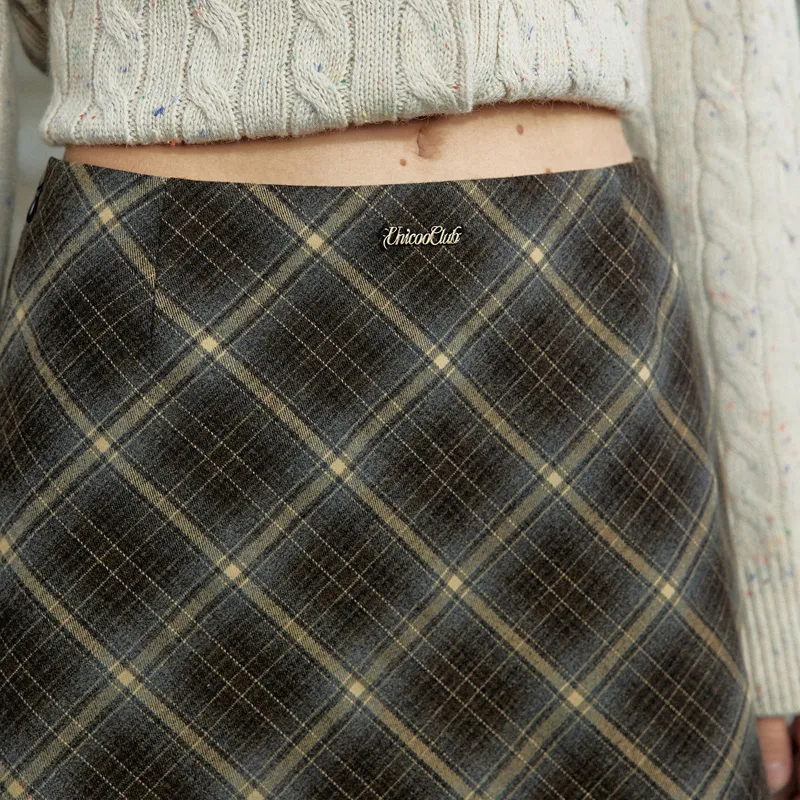 UNIFREE Casual Short Skirts Women's Gray Brown Plaid-4