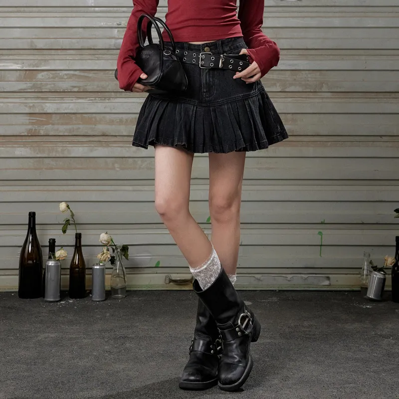 UNIFREE Denim Short Skirts Women's Black-3