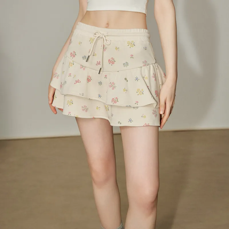 UNIFREE Tiered A-Line Skirt Puffy Skirt Women's Beige-2