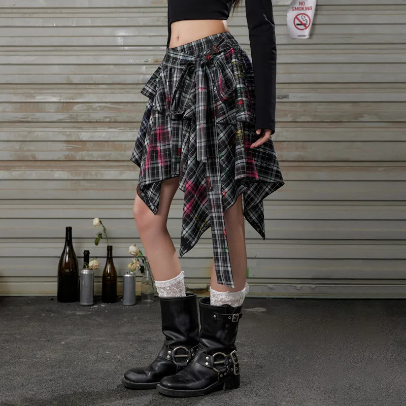 UNIFREE Casual Short Skirts Women's Black White Plaid-4
