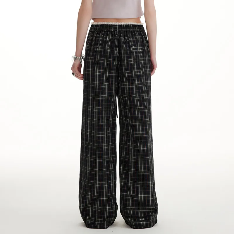 UNIFREE Casual Pants Women's Navy Blue Plaid-9
