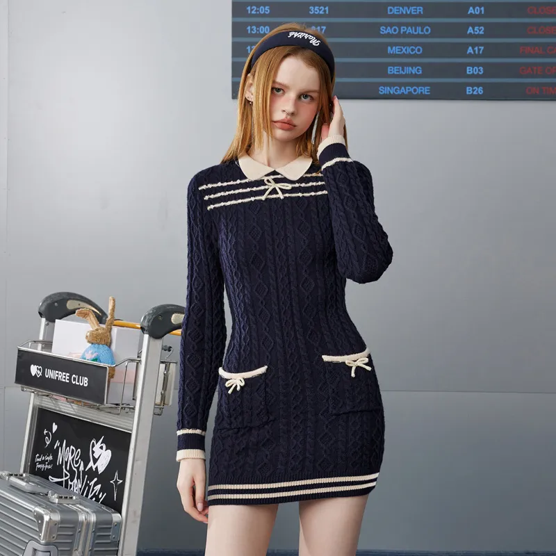 UNIFREE Long-Sleeved Dresses Women's Navy Blue-2