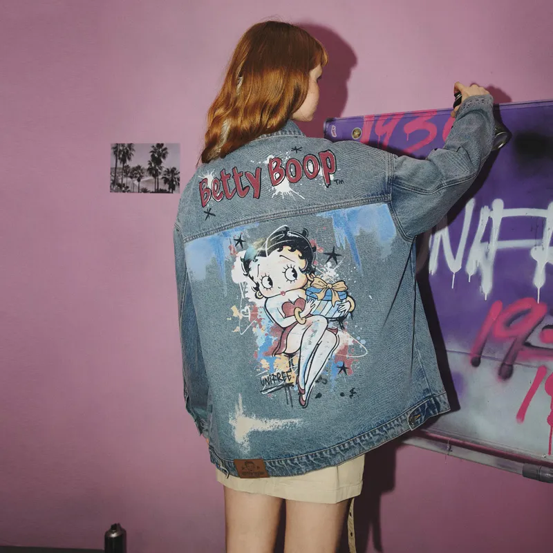 Unifree X Betty Boop Co brand Denim Jackets Women's Blue-3