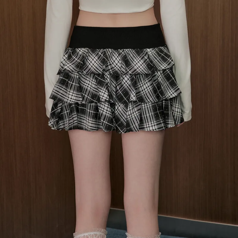 UNIFREE Casual Short Skirts Women's Black White Plaid-4