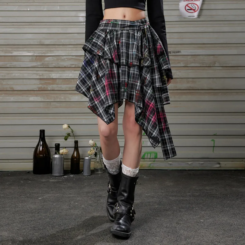UNIFREE Casual Short Skirts Women's Black White Plaid-7