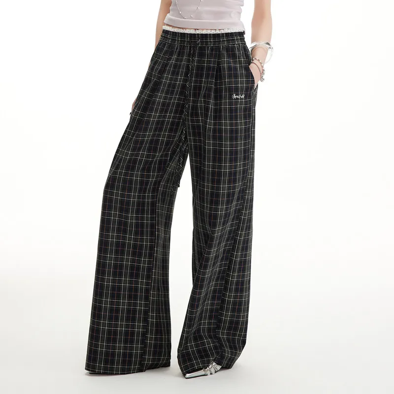 UNIFREE Casual Pants Women's Navy Blue Plaid-10