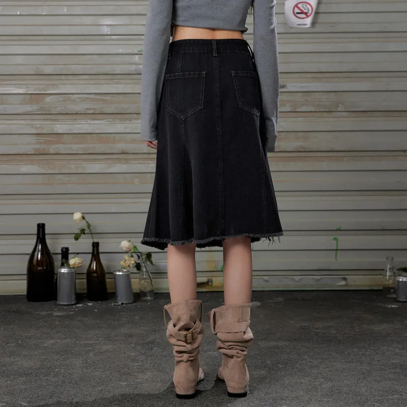 UNIFREE Denim Long Skirts Women's Black Gray Color-3