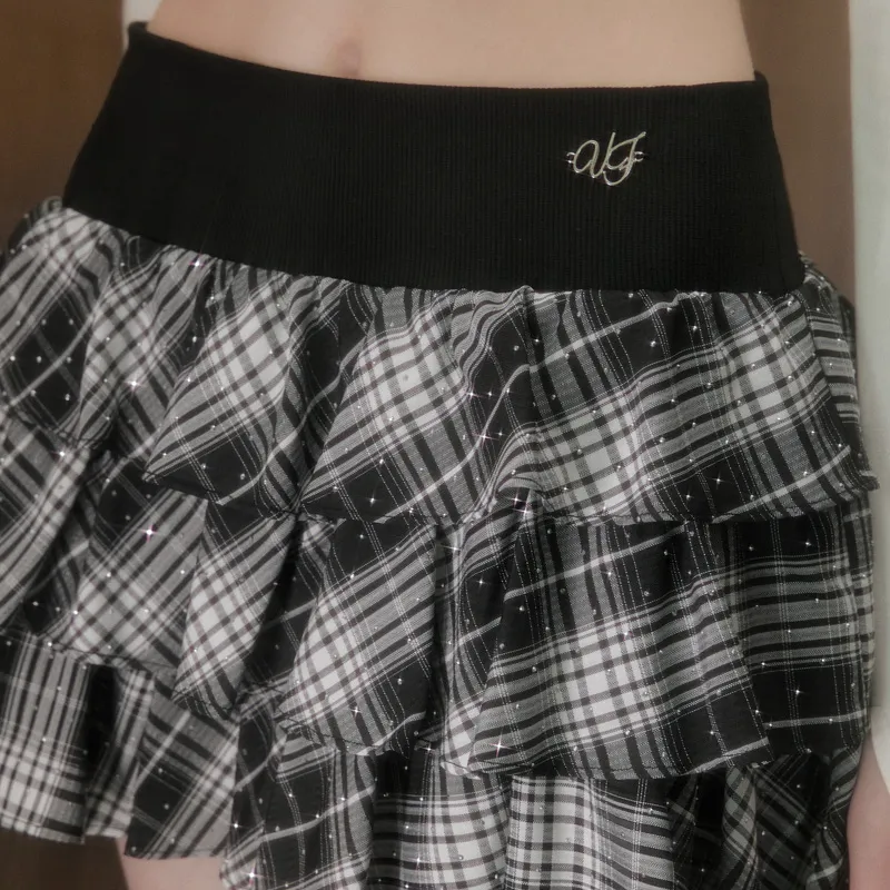 UNIFREE Casual Short Skirts Women's Black White Plaid-2