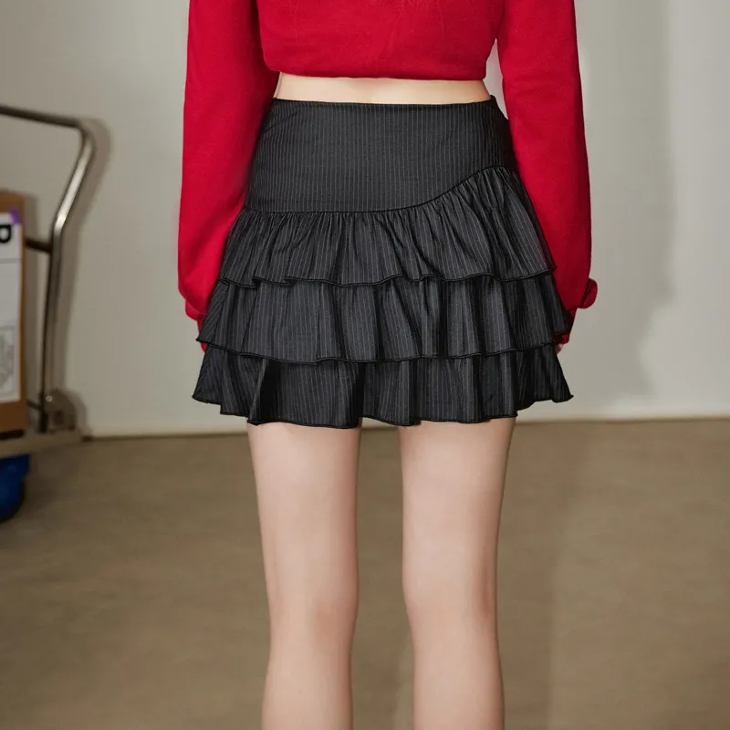 UNIFREE Casual Short Skirts Puffy Tiered A-Line Skirt Skirt Women's Black-5
