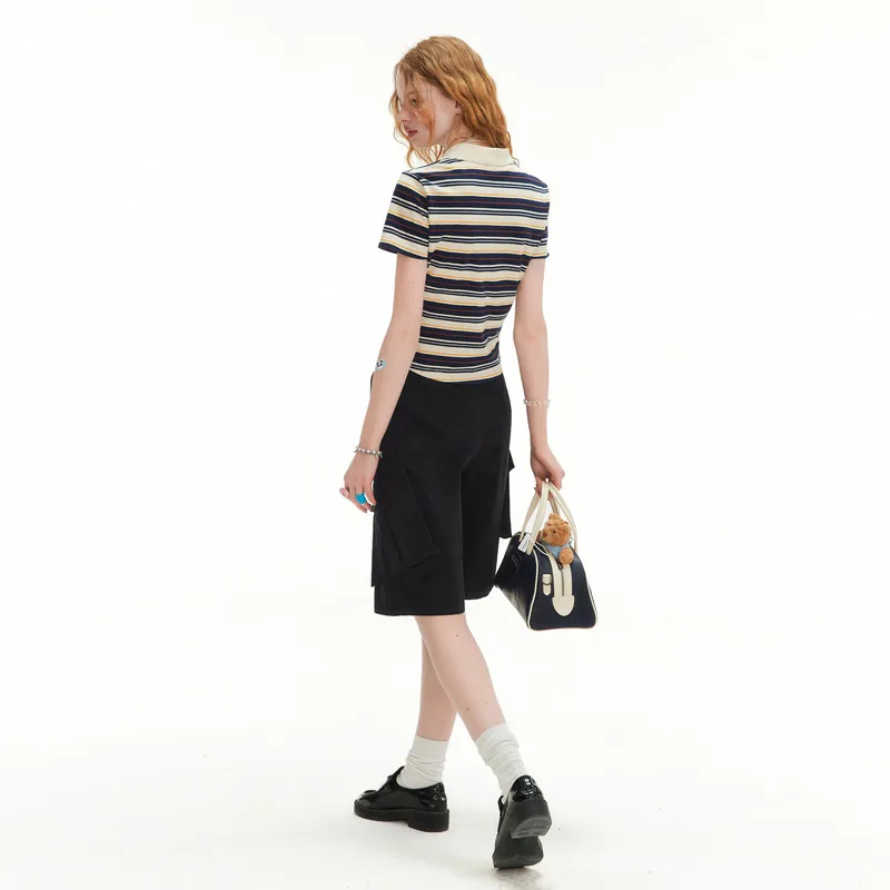Unifree T Shirts Women's Dark Blue Stripes-5