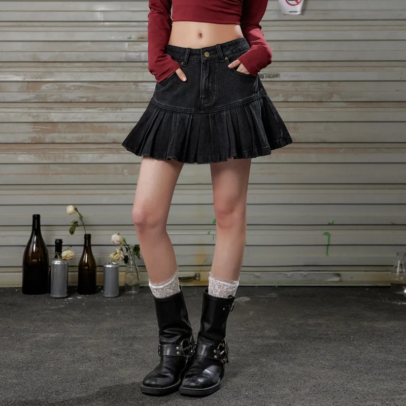 UNIFREE Denim Short Skirts Women's Black-2