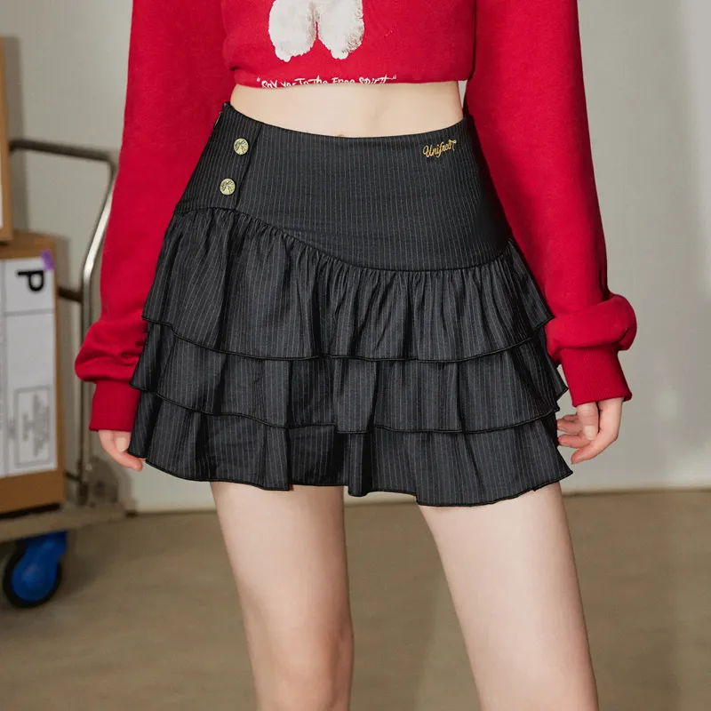 UNIFREE Casual Short Skirts Puffy Tiered A-Line Skirt Skirt Women's Black-2