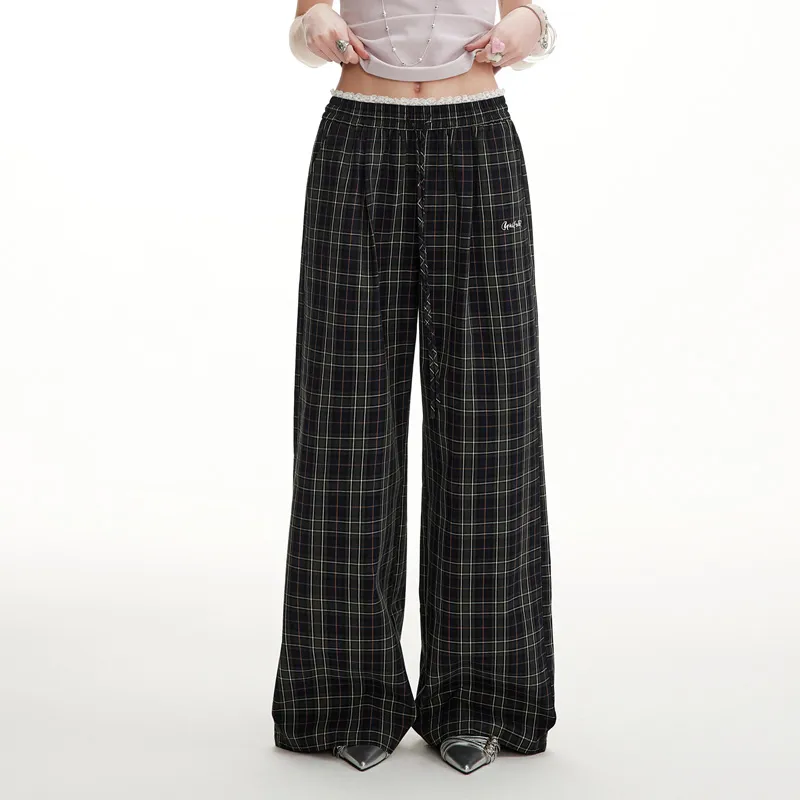 UNIFREE Casual Pants Women's Navy Blue Plaid-8