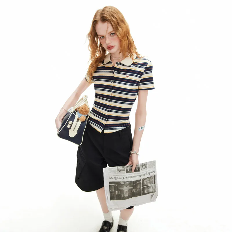 Unifree T Shirts Women's Dark Blue Stripes-2