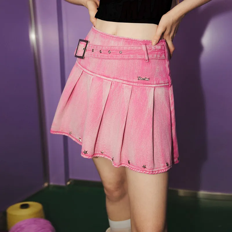 Unifree Denim Short Skirts Women's Pink-6