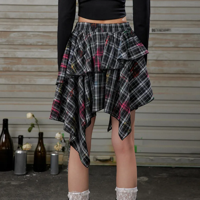 UNIFREE Casual Short Skirts Women's Black White Plaid-5