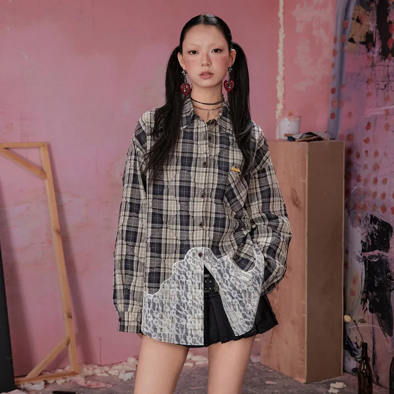 UNIFREE Shirt Women's Navy Blue Plaid-2
