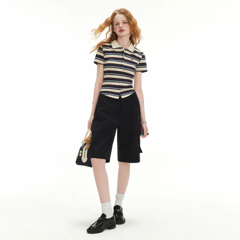 Unifree T Shirts Women's Dark Blue Stripes-3