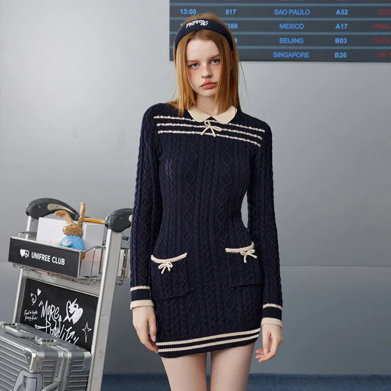 UNIFREE Long-Sleeved Dresses Women's Navy Blue-7