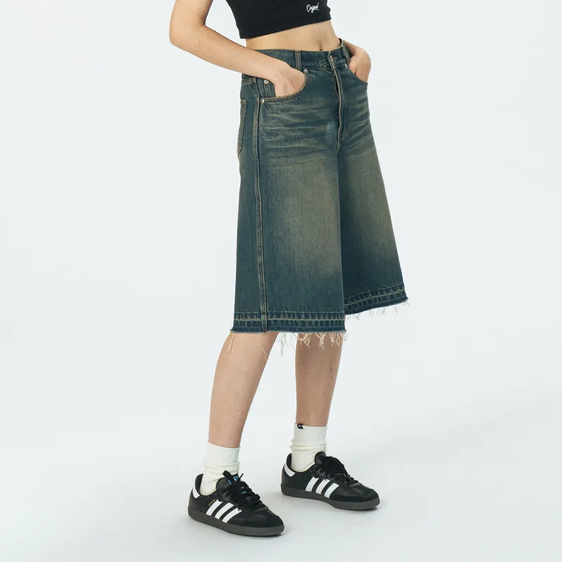 714STREET Denim Shorts Unisex Dark Denim Blue-6