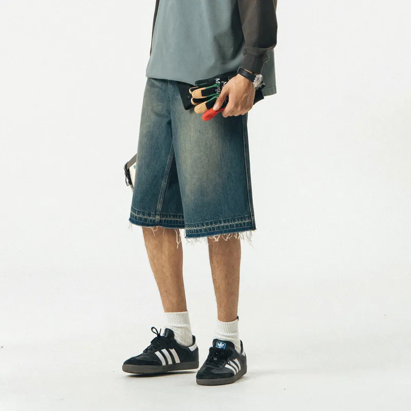 714STREET Denim Shorts Unisex Dark Denim Blue-5