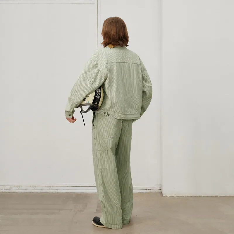 714STREET Jackets Coats Unisex Green Stripes-2