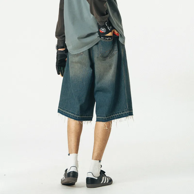 714STREET Denim Shorts Unisex Dark Denim Blue-4