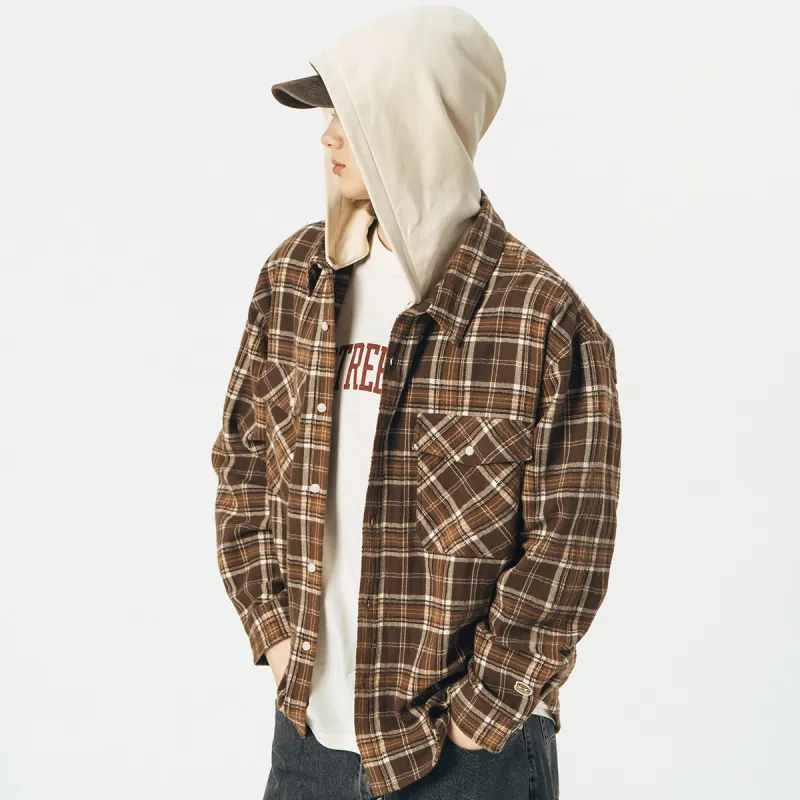 714STREET Shirt Unisex Brown Plaid-4