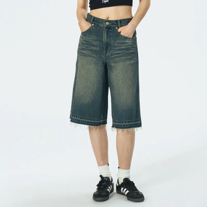 714STREET Denim Shorts Unisex Dark Denim Blue-3