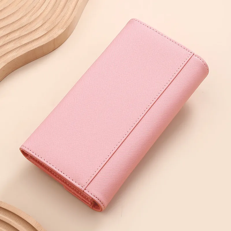 Gorora Classic Cross Grain Cow Leather Long Wallet Women's Multicolor-6