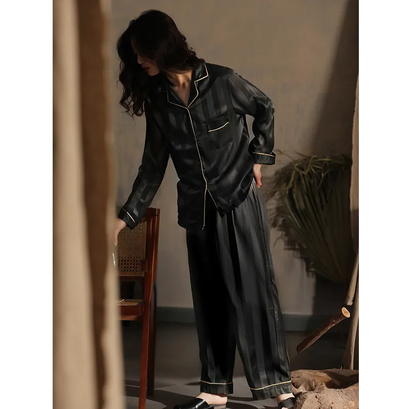 Urban Beauty Pajama Set Women's Straight Black Stripes-4