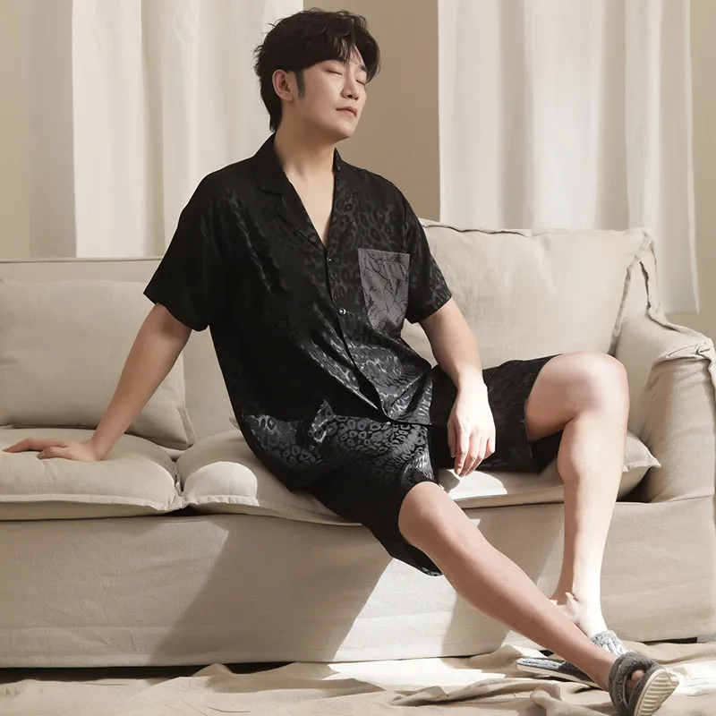 Urban Beauty Pajama Set Men's Black Leopard Print-1