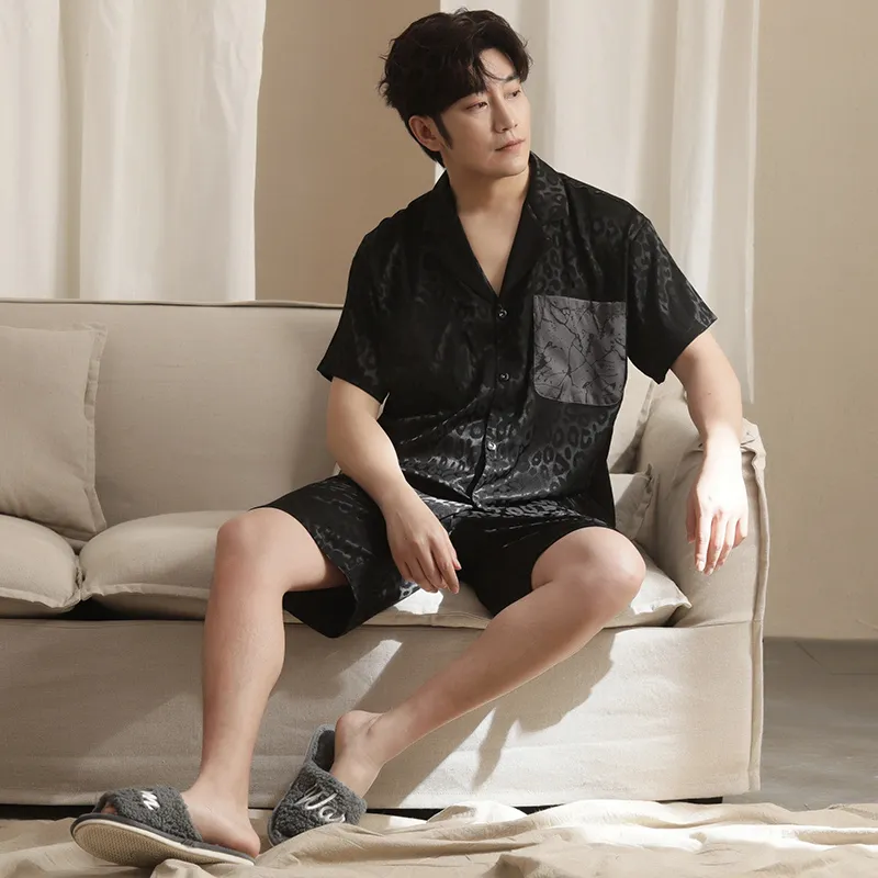 Urban Beauty Pajama Set Men's Black Leopard Print-5