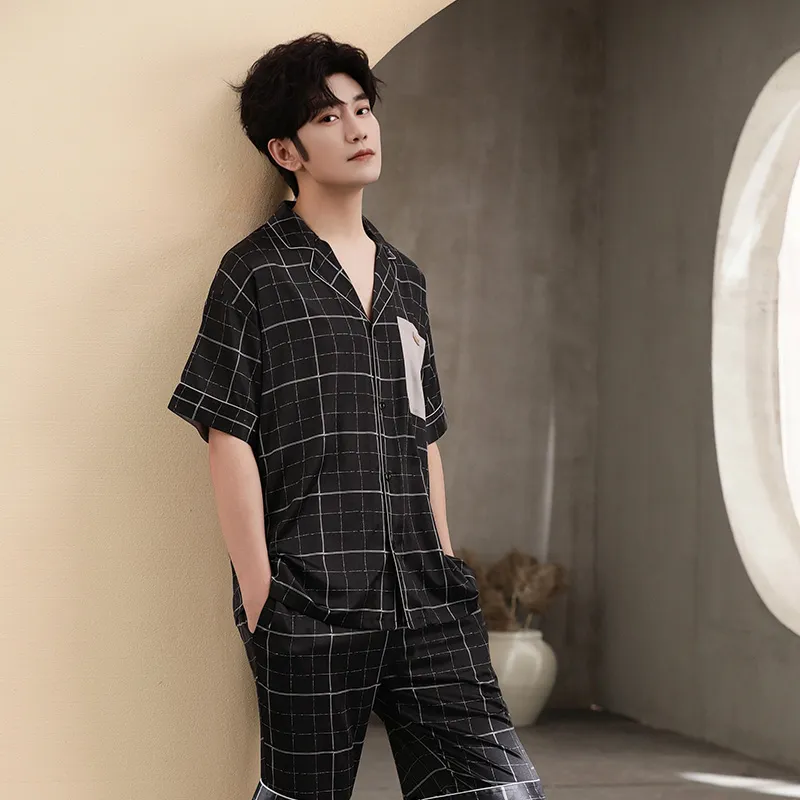 Urban Beauty Pajama Set Men's Black Plaid-4