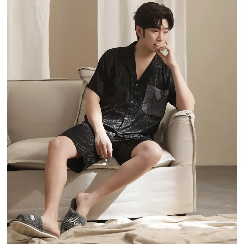Urban Beauty Pajama Set Men's Black Leopard Print-2