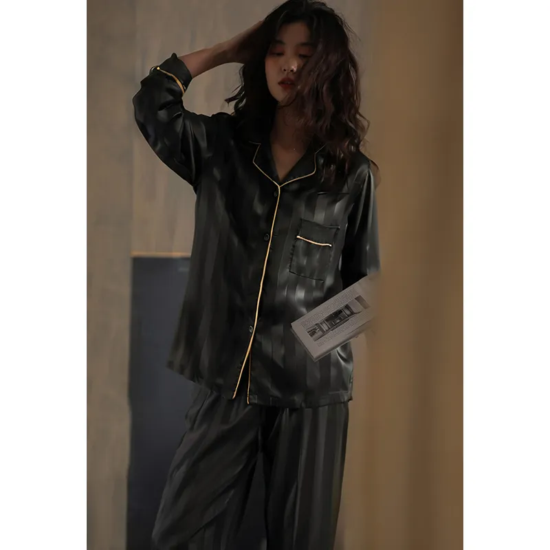 Urban Beauty Pajama Set Women's Straight Black Stripes-3