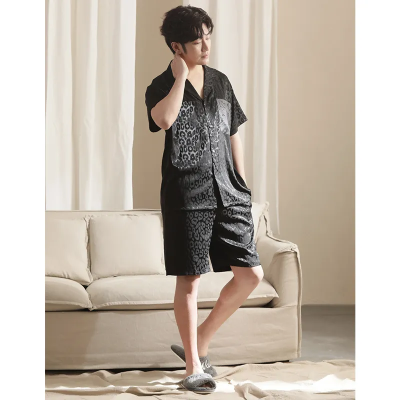 Urban Beauty Pajama Set Men's Black Leopard Print-3