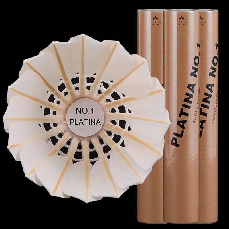 Hongjian White Gold No. 1 Duck Feather Shuttlecock 12 Pack Water Duck Feather All Round Duck Feather Match Shuttlecocks-1