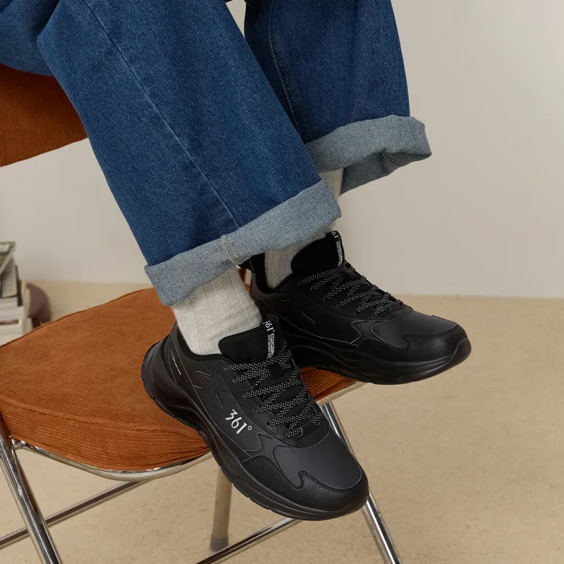 361° Shock Absorbers With Slip Resistant And Abrasion Resistant Properties Low Top Chunky Sneakers Men's Black-6