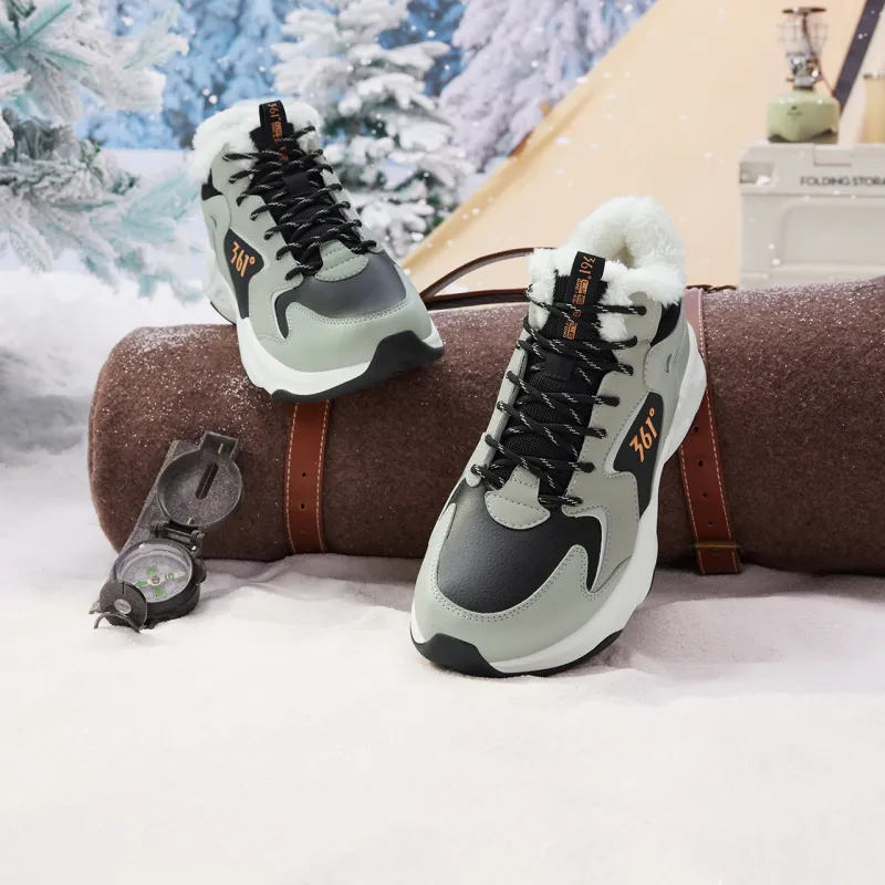 361° Liaoyuan Water Resistant Warm And Wear Resistant High Top Casual Running Shoes Men's Black Green-5