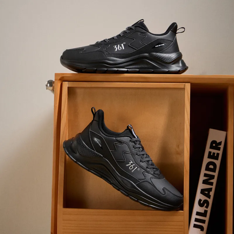 361° Shock Absorbers With Slip Resistant And Abrasion Resistant Properties Low Top Chunky Sneakers Men's Black-2