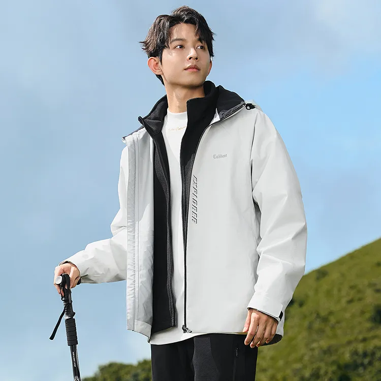 Cabbeen Waterproof And Windproof To Keep Warm Windbreaker Jacket Men's Ecru-2