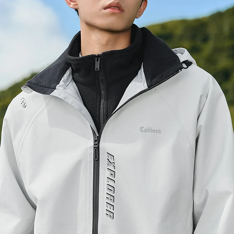 Cabbeen Waterproof And Windproof To Keep Warm Windbreaker Jacket Men's Ecru-3