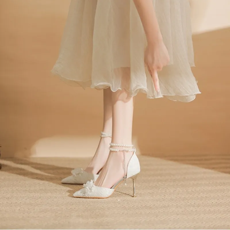 RoseDoris Slim Heel High Heels 8cm Women's White-3