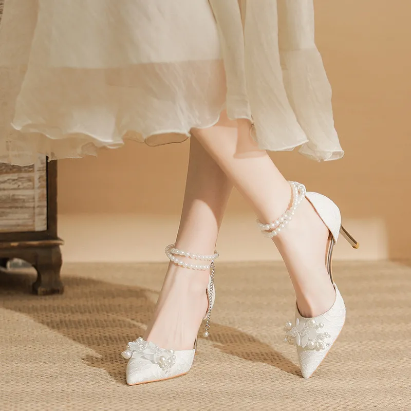 RoseDoris Slim Heel High Heels 8cm Women's White-1