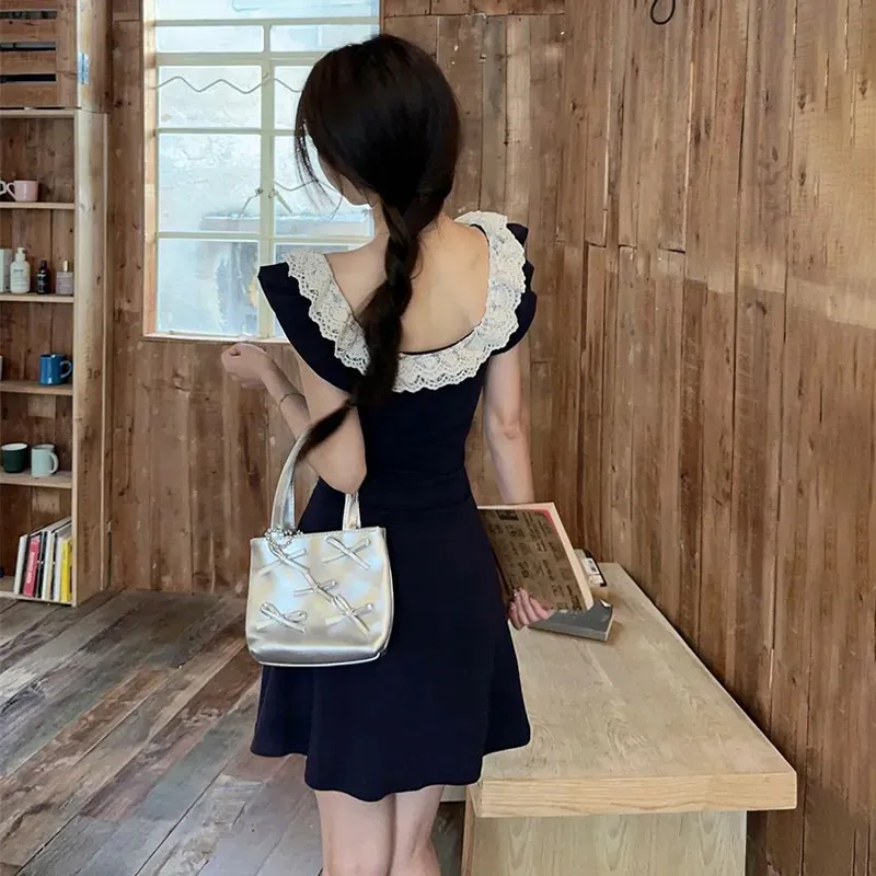 DEDY Short Sleeved Dress Women's Navy Blue-6