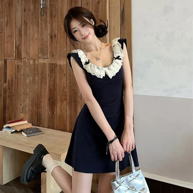 DEDY Short Sleeved Dress Women's Navy Blue-3
