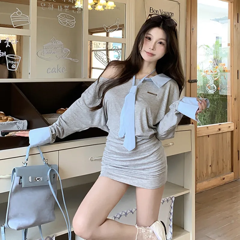 DEDY Long Sleeved Dresses Women's Light Gray-4